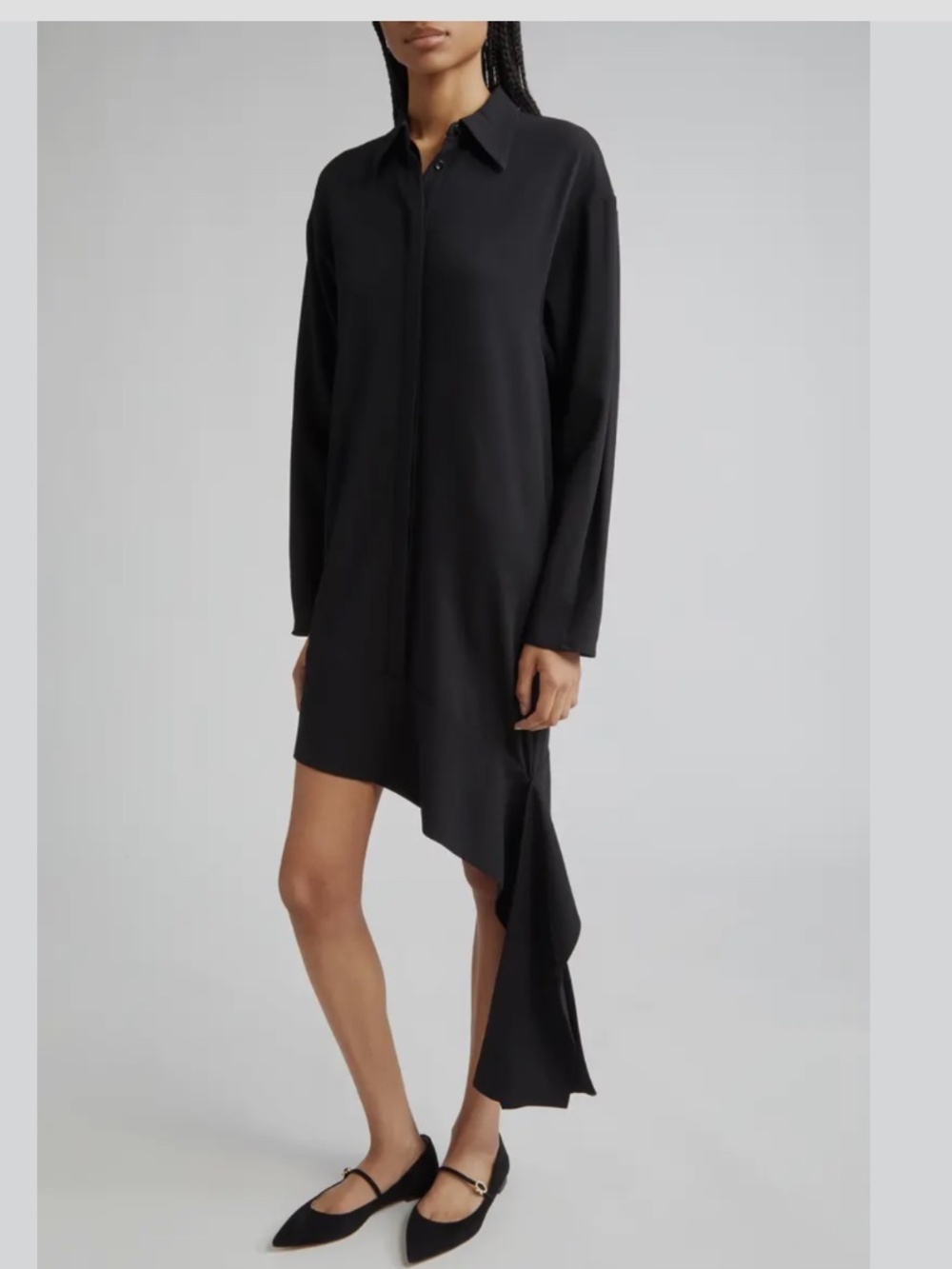 Stella Long Sleeve Organic Wool Crepe Sash Shirtdress BITE Studios